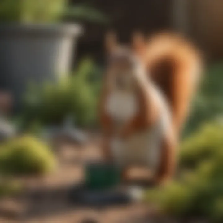 A gardener applying a commercially available squirrel repellent.