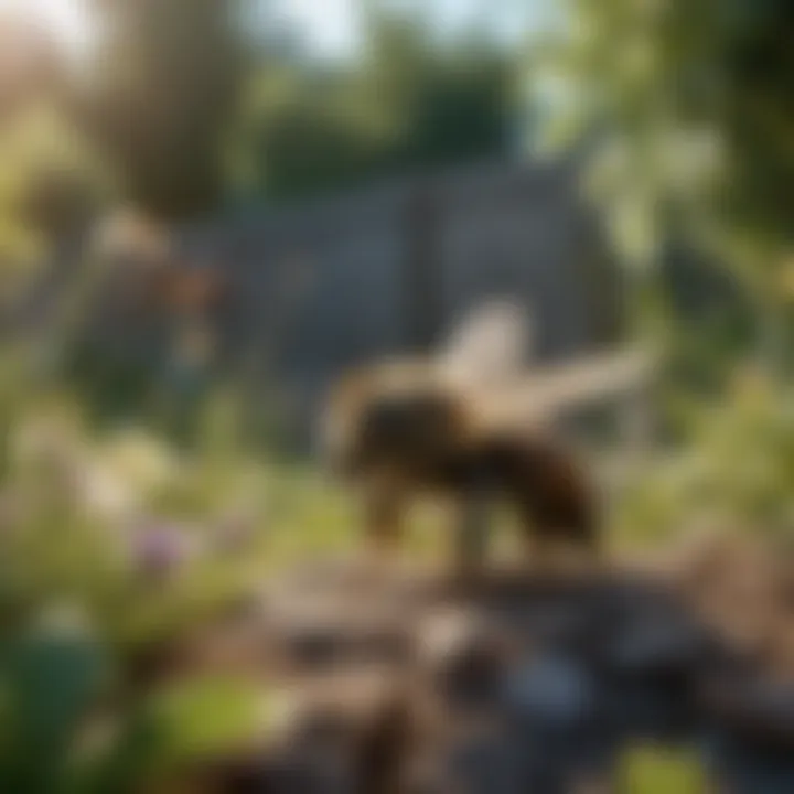 A serene garden with underground bee activity