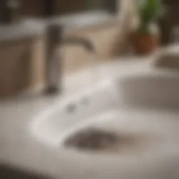 Close-up of well water stains on a bathroom sink