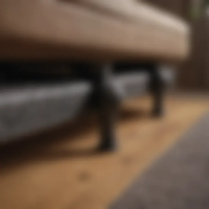 Close-up of rubber grips under couch legs