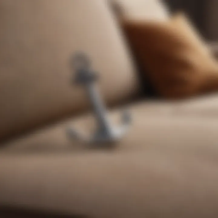 Couch with stylish anchor system preventing sliding