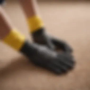 Rubber Glove Method for Hair Removal A rubber glove being used to gather pet hair from a carpet