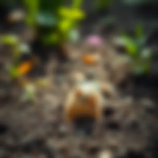 Ground squirrel burrow in garden soil