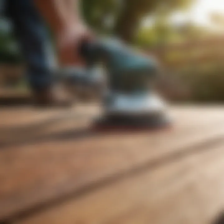 Electric sander on a wooden deck