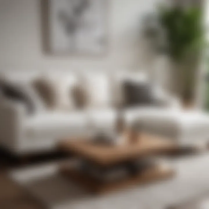 Elegant white sofa paired with a wooden coffee table