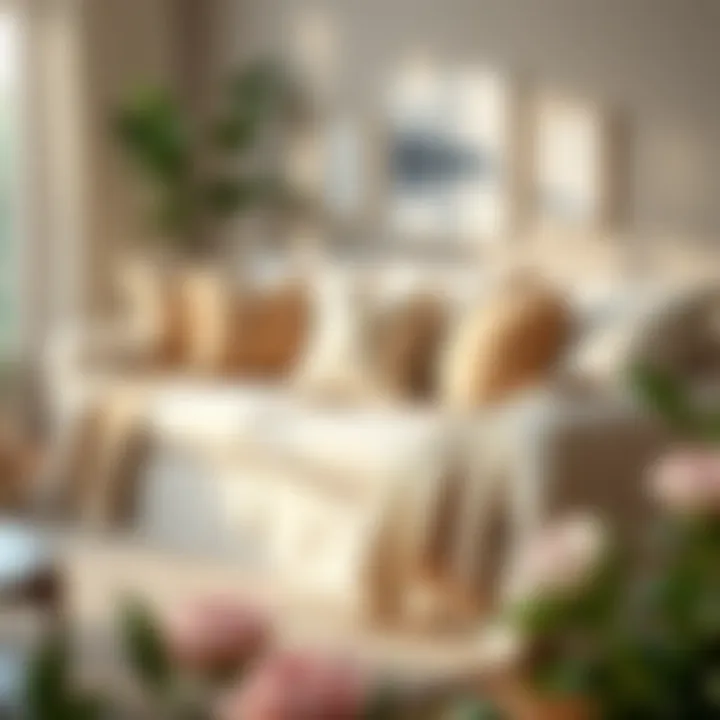 Elegant arrangement of a microfiber slipcover sectional with decorative cushions and throws