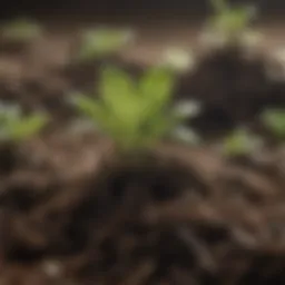 Close-up of moldy seedling soil showing symptoms of fungal growth