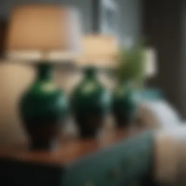 Decorative emerald green vases on a nightstand