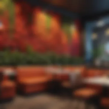Vibrant café interior with a creative accent wall