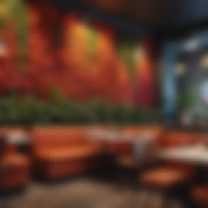 Vibrant café interior with a creative accent wall
