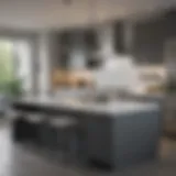 Stylish grey cabinets complementing a sleek white countertop in a modern kitchen