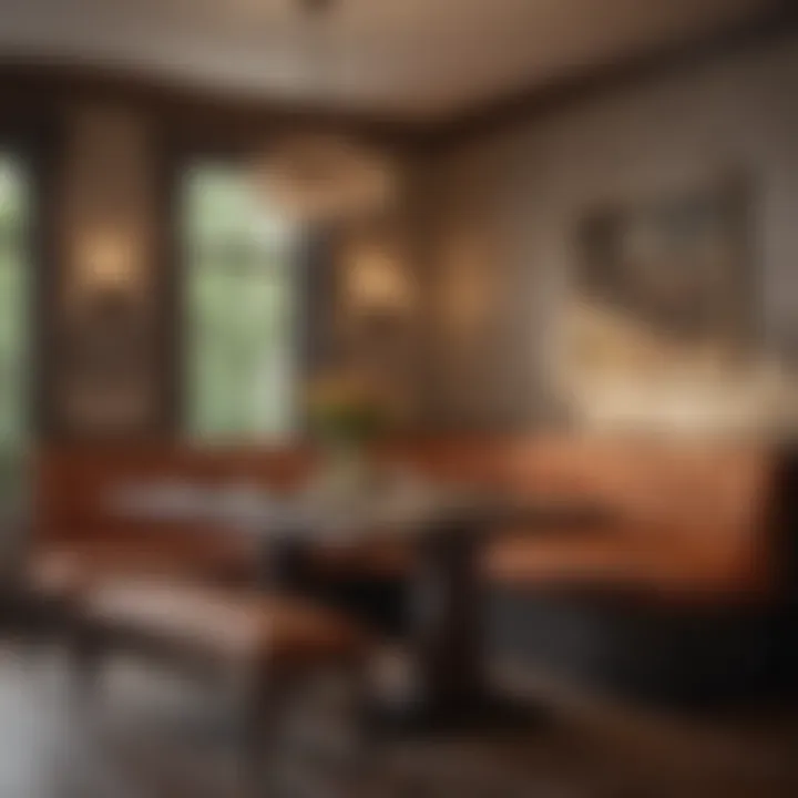 Cozy banquette dining area with rich textures