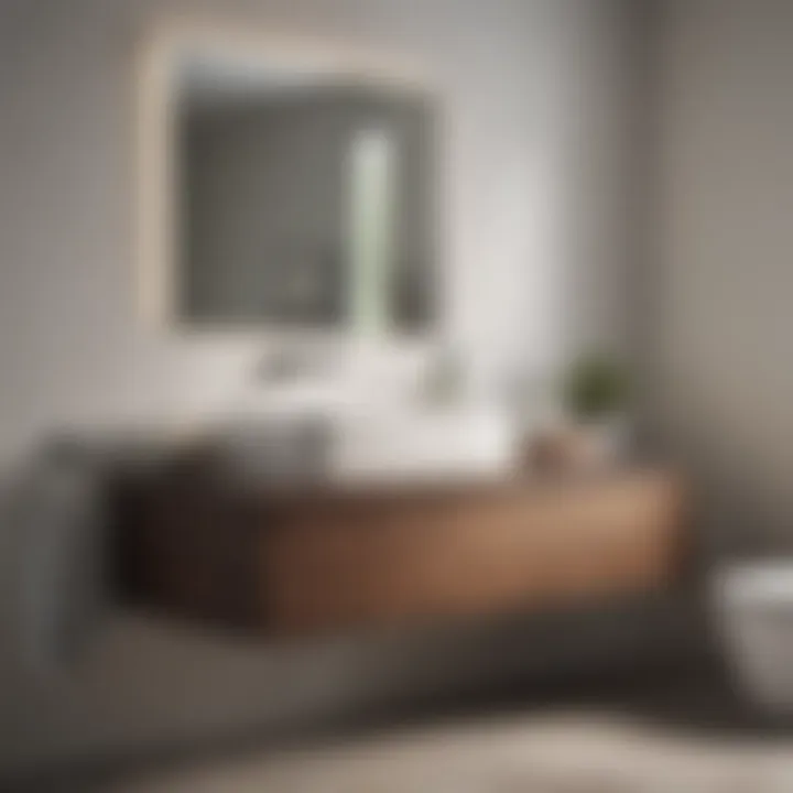 Modern minimalist bathroom design showcasing a sleek vanity with a basin
