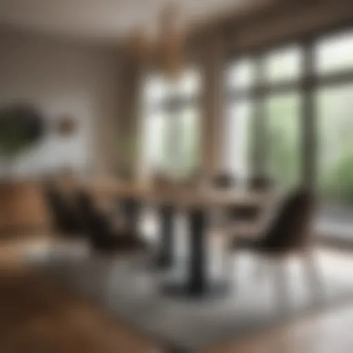 Elegant wooden dining table with modern chairs