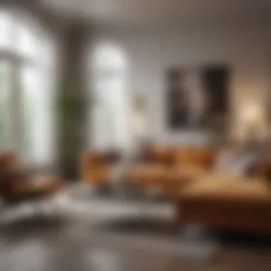 Chic Living Room Ambiance Stylish living room setup with a cozy sofa and artistic decor