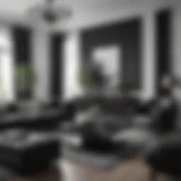 Sophisticated black and white living room with modern furniture