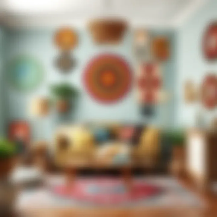 Colorful boho-themed nursery with eclectic wall art