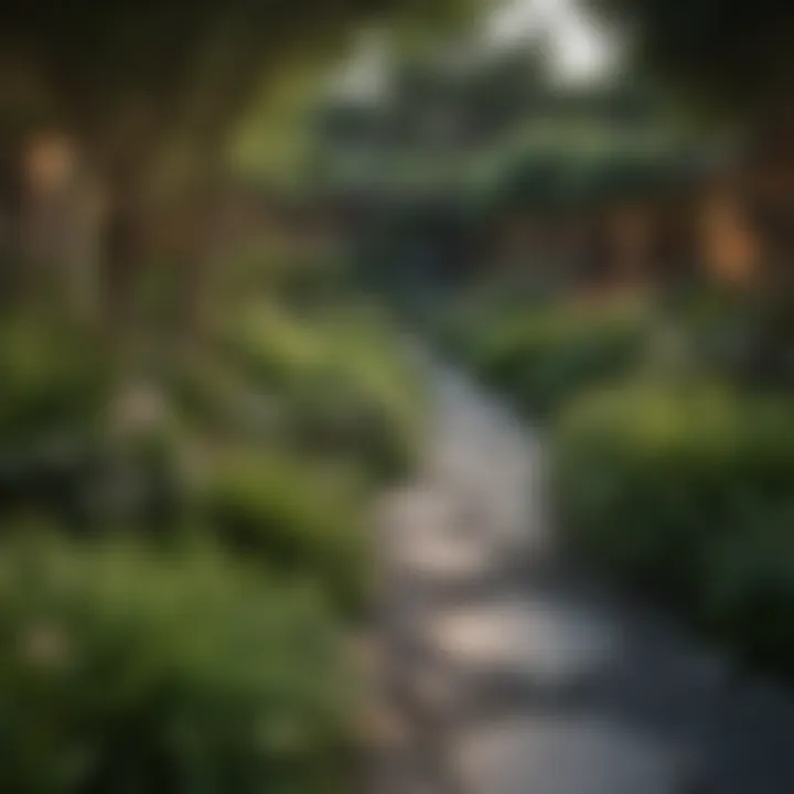 A modern landscape design incorporating evergreen elements