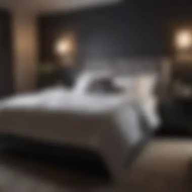 Elegant bedroom featuring dark paint and contrasting white furnishings