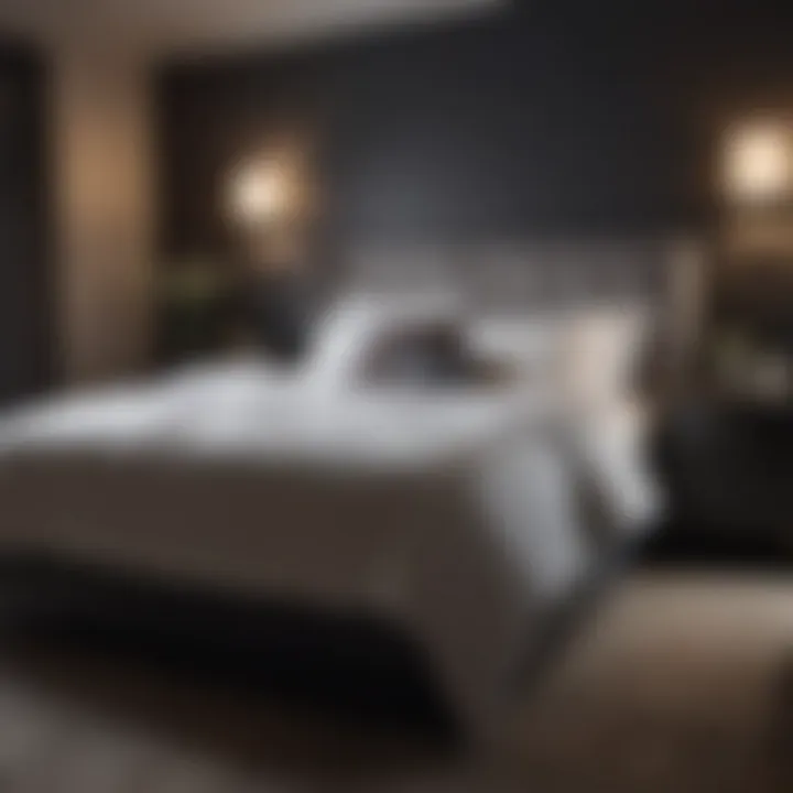 Elegant bedroom featuring dark paint and contrasting white furnishings