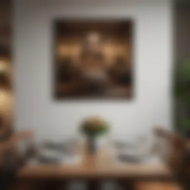 Creative arrangement of wall art in a dining area