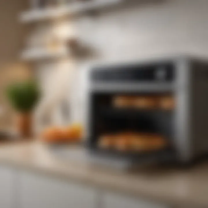 A dual shelf toaster oven in a modern kitchen setting.