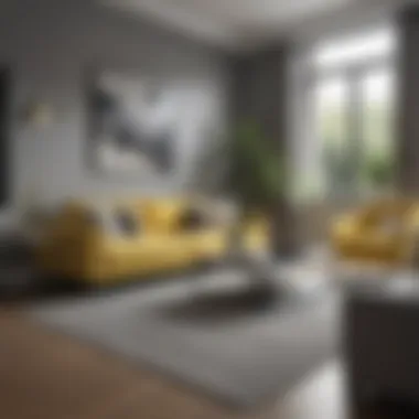 Stylish gray and yellow living room design showcasing modern furniture