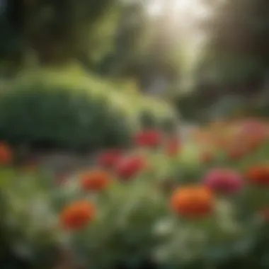 Cultivating Zinnias in a Lush Garden Gardener cultivating zinnias in a lush garden setting