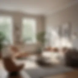 Elegant minimalist living room showcasing neutral tones and natural light