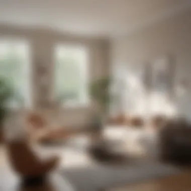 Elegant minimalist living room showcasing neutral tones and natural light