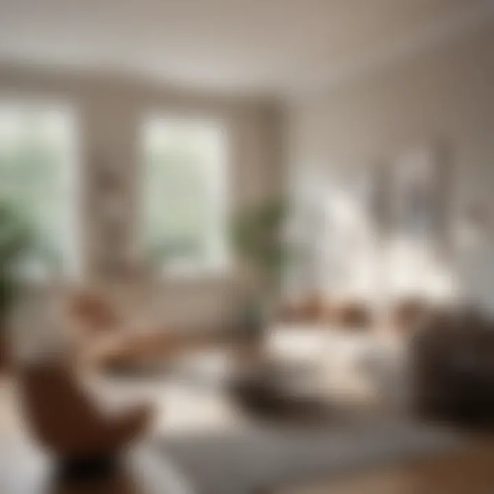 Elegant minimalist living room showcasing neutral tones and natural light