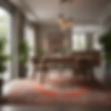 Open-Plan Dining Area with Defining Rug An open-plan dining area showcasing a stylish rug that defines the space.
