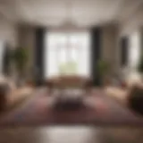 A spacious living room with a large area rug that complements the decor.