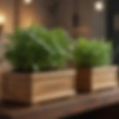 Natural Wooden Planters for Herb Growth Wooden planter boxes filled with fresh herbs
