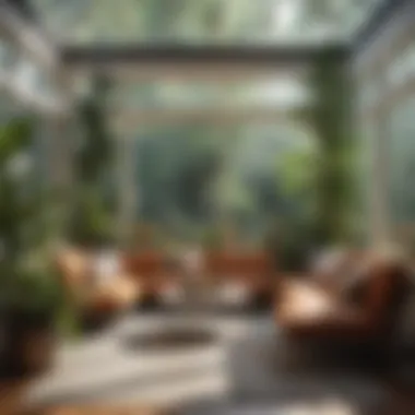 Chic Indoor Sunroom Design Elegant sunroom with modern furniture and vibrant plants