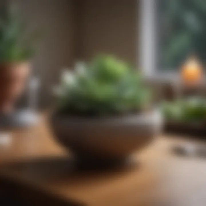 Potted succulent arrangement on a dining table
