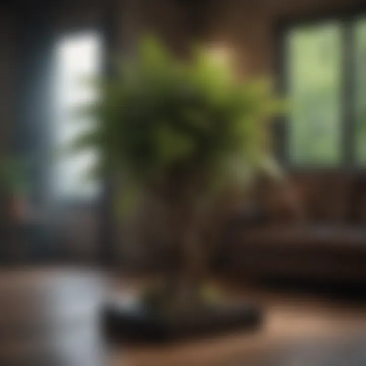 Stylish stand decor arrangement featuring natural elements and textures