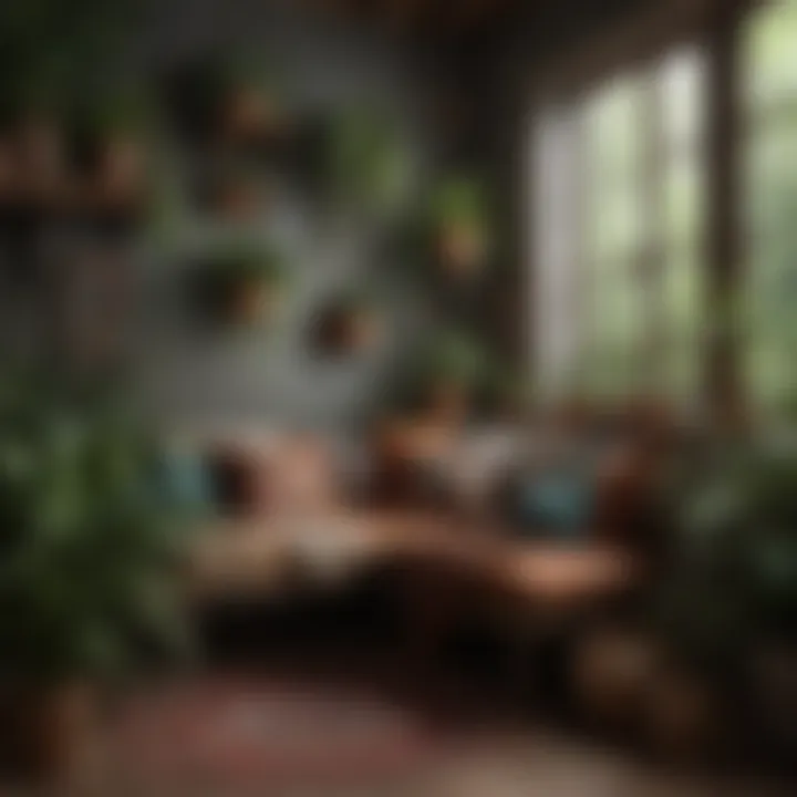 A cozy corner with plants and unique decor reflecting modern bohemian style