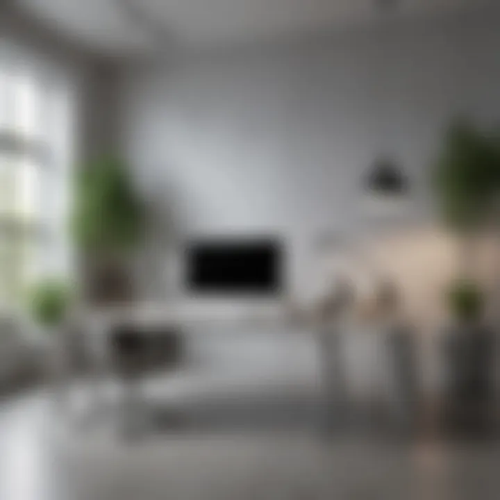 Modern workspace with minimalist light gray decor
