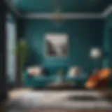 Vibrant living room painted in bold teal