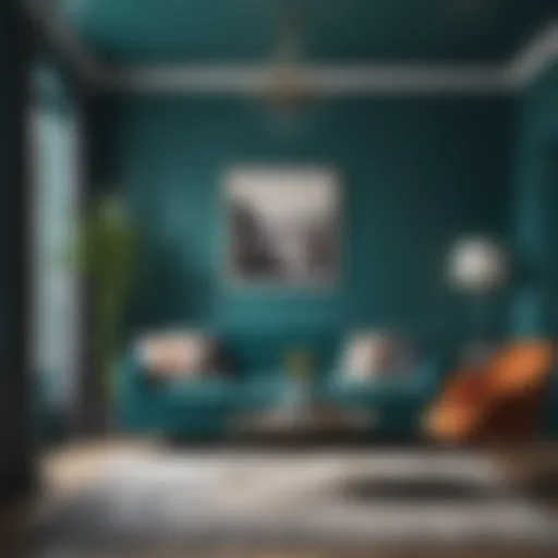 Vibrant living room painted in bold teal