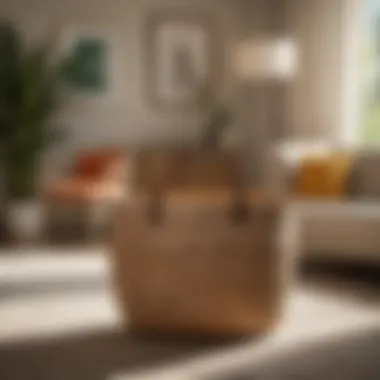 Ombre Seagrass Amelia Tote in Living Room The Ombre Seagrass Amelia Tote Basket placed in a stylish living room setting.