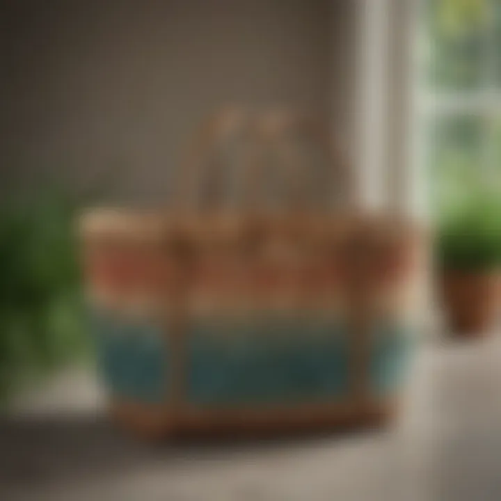 Ombre Seagrass Amelia Tote Basket utilized for organizing various items.