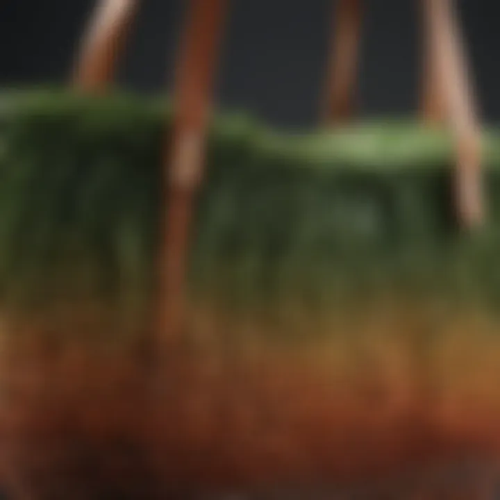 Close-up of the sustainable materials used in the Ombre Seagrass Amelia Tote Basket.