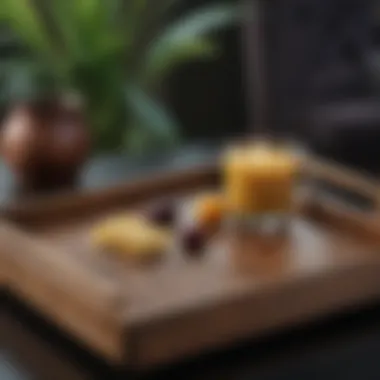 Artful Wooden Ottoman Tray Design Artisan-crafted wooden ottoman tray with unique patterns