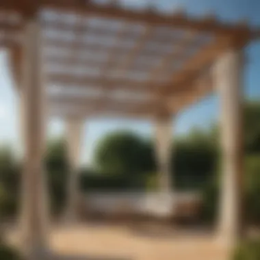 Elegant wooden pergola with draped fabric for shade