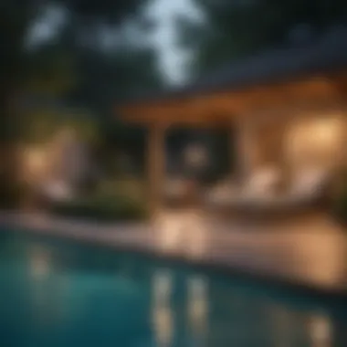 Ambient lighting creating a cozy poolside atmosphere