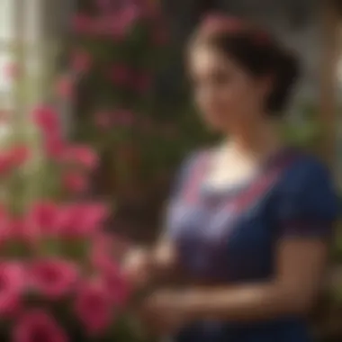 A gardener tending to Queen of Hearts petunias, highlighting care and maintenance practices