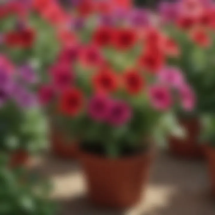 Illustration of the growth stages of Queen of Hearts petunia from seedling to mature plant