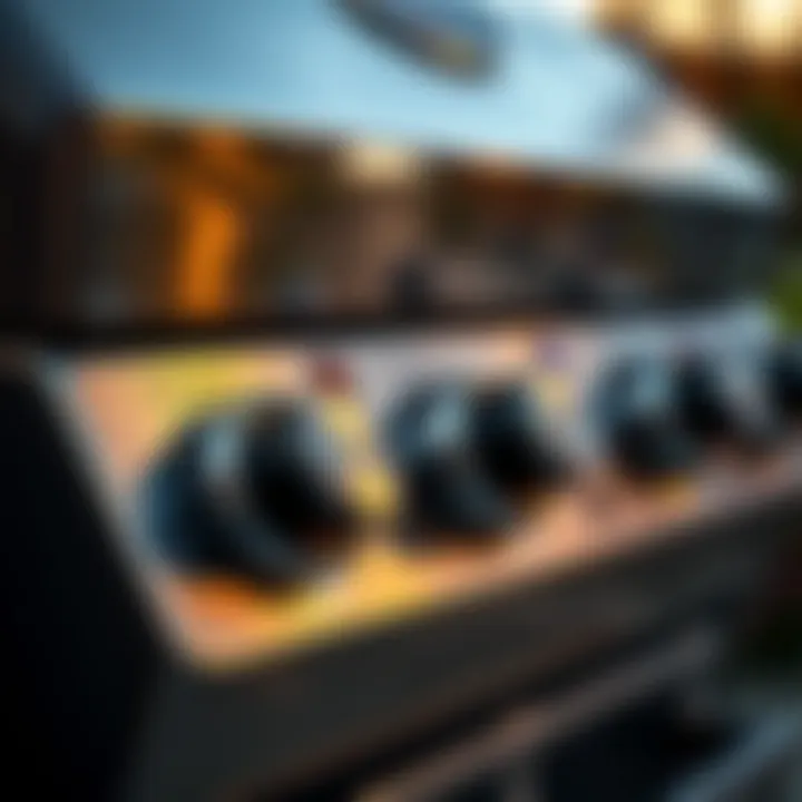 Close-up of gas grill controls and features